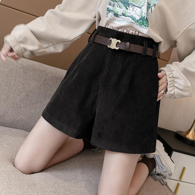 Shorts fall and winter bottoming outerwear corduroy high waist wide leg pants loose all-match thin boots pants with belt