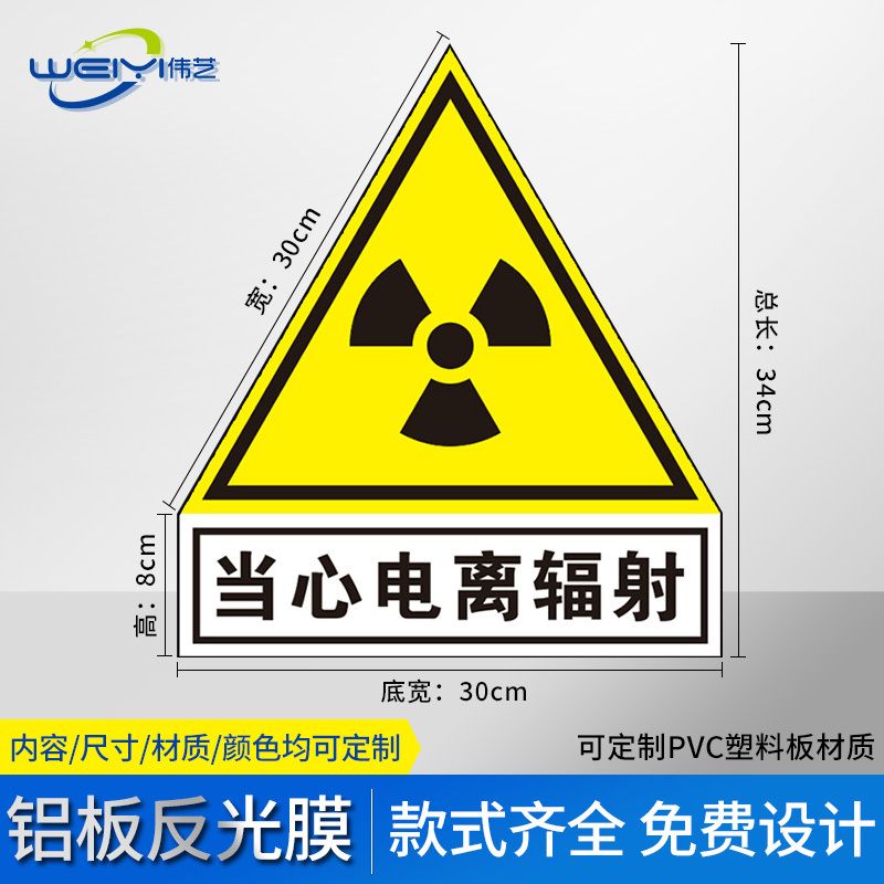 放射科防辐射标志牌当心电离辐射标志放射科警示标志提示贴纸安全