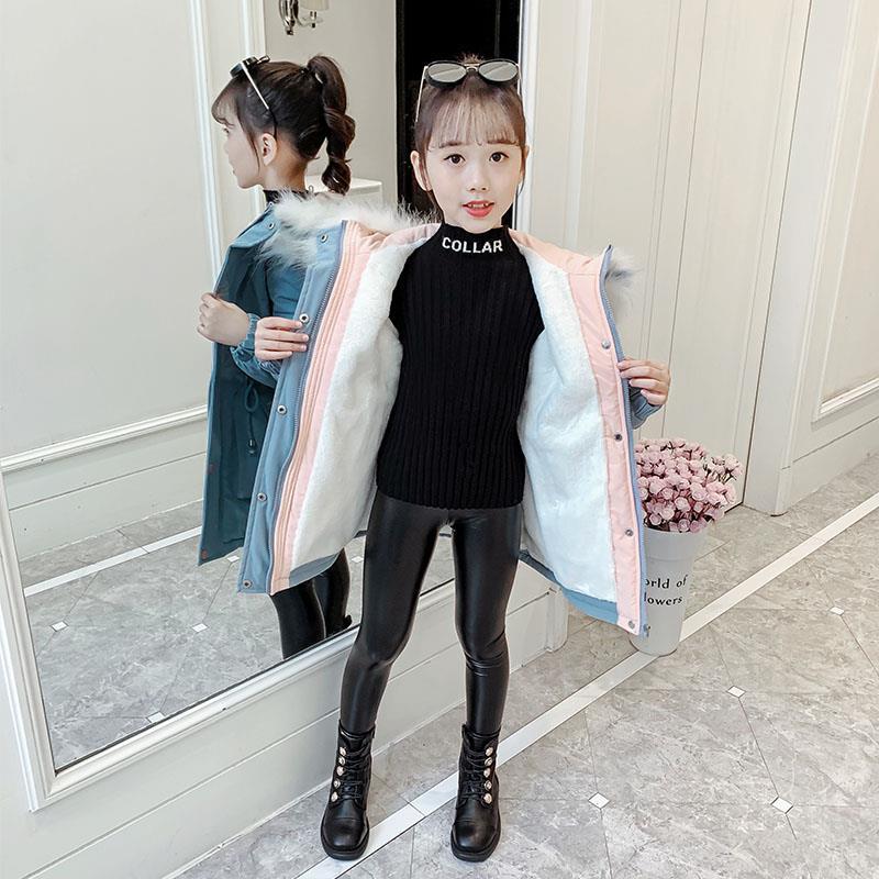Girl's coat autumn and winter 2020 new foreign style children's medium and long cotton padded clothes with velvet net red