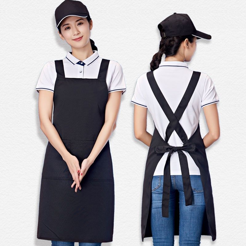 厨房女士定制交叉工作服围裙带式奶茶店