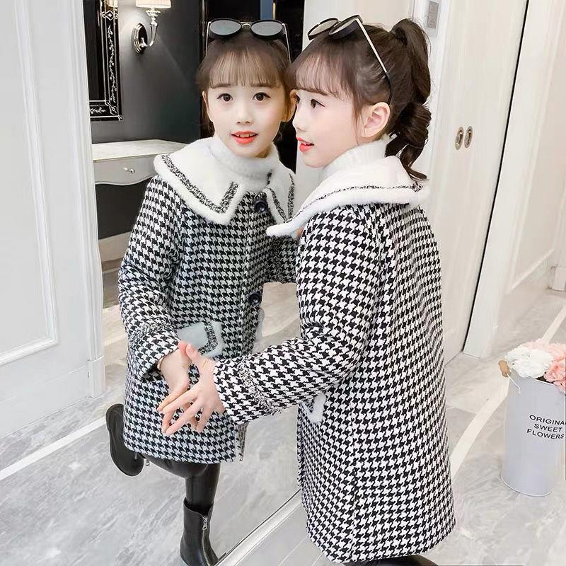 Children's clothing girls' woolen coat autumn and winter new style girl foreign style fashionable medium and big children thickened winter woolen coat