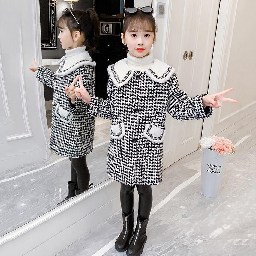 Children's clothing girls' woolen coat autumn and winter new style girl foreign style fashionable medium and big children thickened winter woolen coat