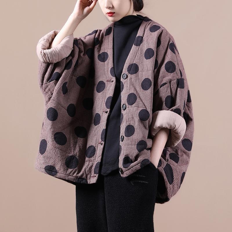 2020 autumn and winter new loose large size V-neck clip cotton thickened warm cotton clothing women's polka dot cardigan cotton short coat