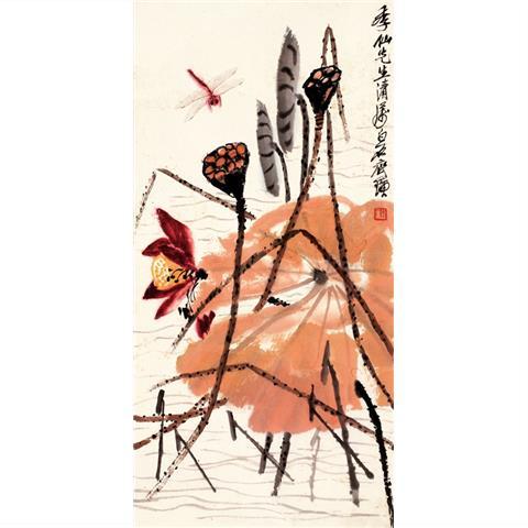齐白石蜻蜓荷花书房玄关真迹古代艺术宣纸复古仿古仿古画水墨学习