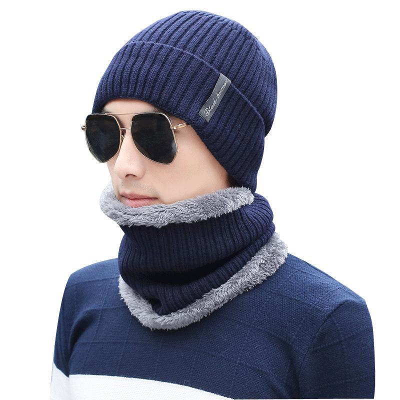 Hat men and women winter new versatile net red outdoor collar integrated Knitted Hat Plush thickened warm cover hat