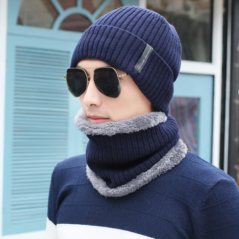 Hat men and women winter new versatile net red outdoor collar integrated Knitted Hat Plush thickened warm cover hat