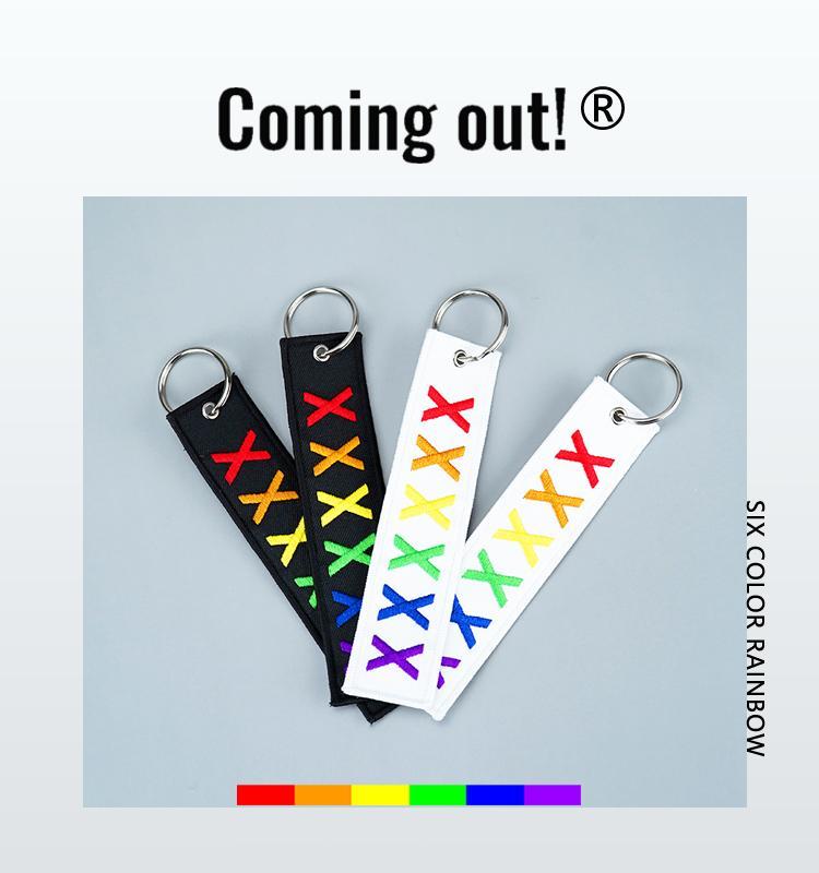 Coming out!六色彩虹X刺繡織嘜鑰匙扣掛件雙面掛飾情侶生日禮物