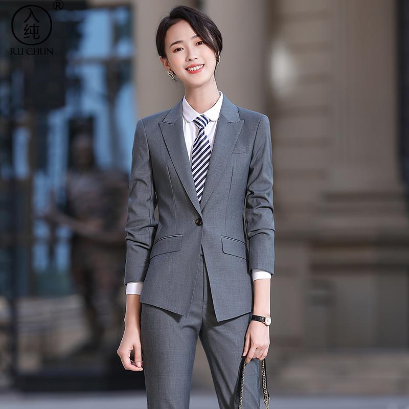 2020新款灰色西服職業商務正裝工裝定製同款西裝套裝售樓部工作服