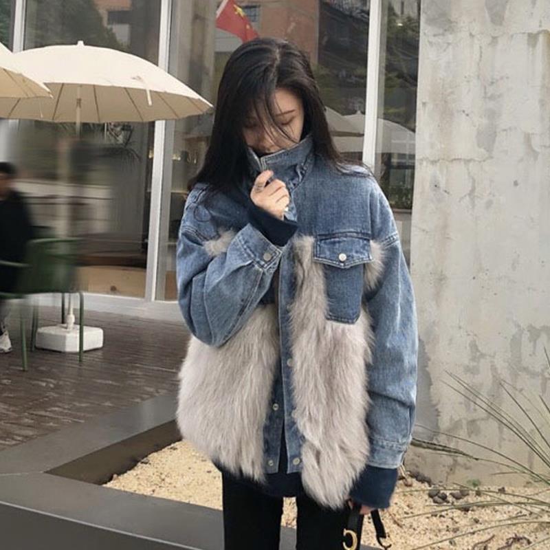 Coat women's 2020 new autumn and winter loose and versatile leisure fashion temperament Korean fried Street cowboy splicing top