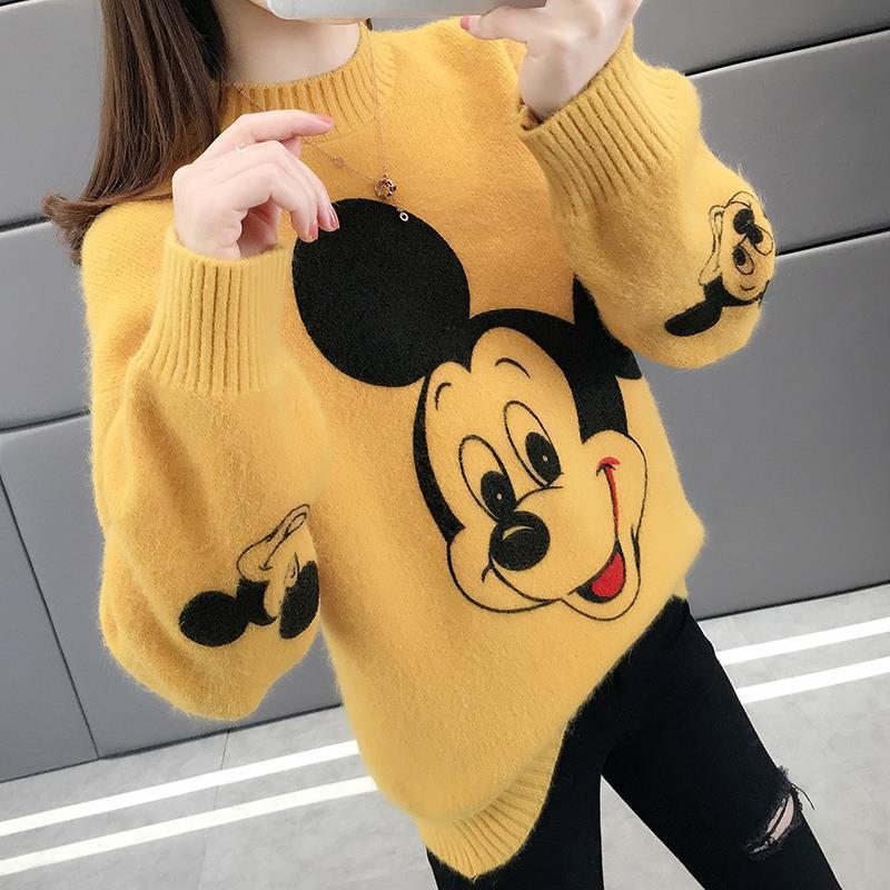 Women's languid sweater women's winter extra thick knitted sweater cartoon bottoming shirt women's long sleeve top loose new style