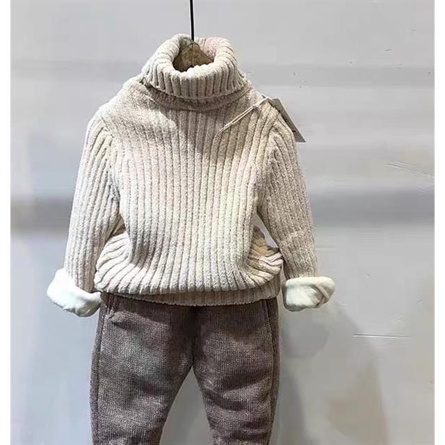 Boys and girls' clothing chenille sweater turtleneck pullover winter new thickened knitted sweater big children children's linen winter