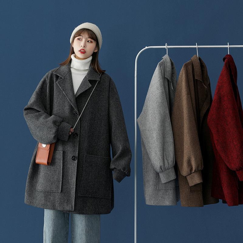 Padded/non-padded suit jacket women's mid-length 2021 spring and autumn new Korean version loose windbreaker coat student