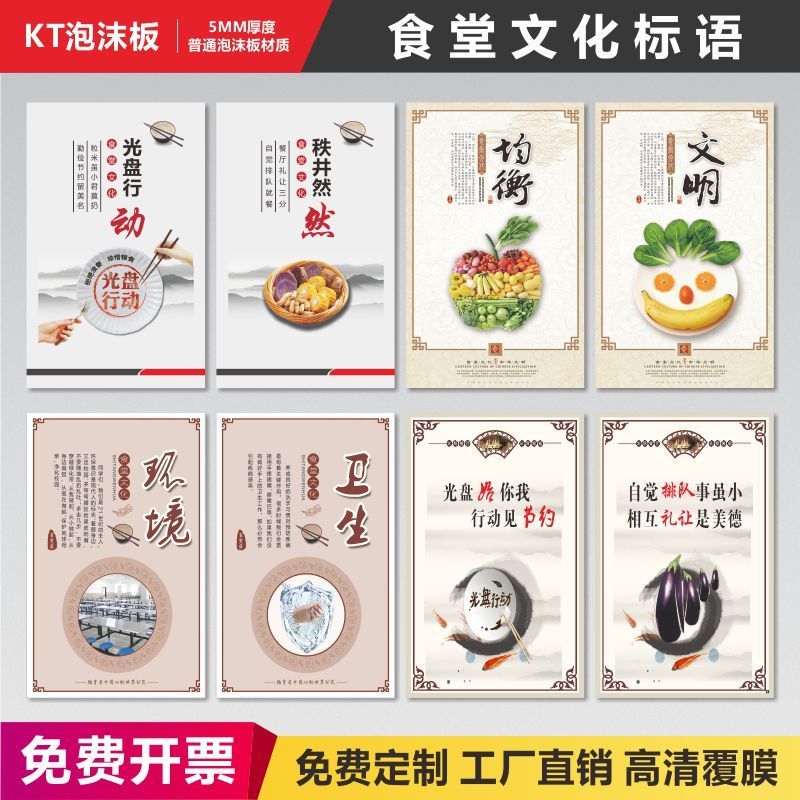 食堂文化标语墙贴挂图厨房标识牌定制幼儿园食堂挂画全套餐厅光盘