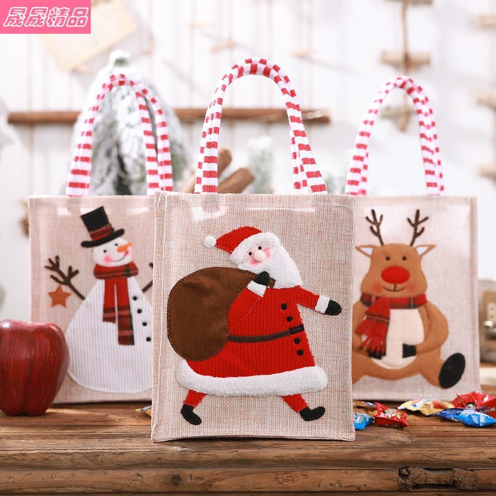 new santa handbag childrens snowman candy gift linen bag 饰