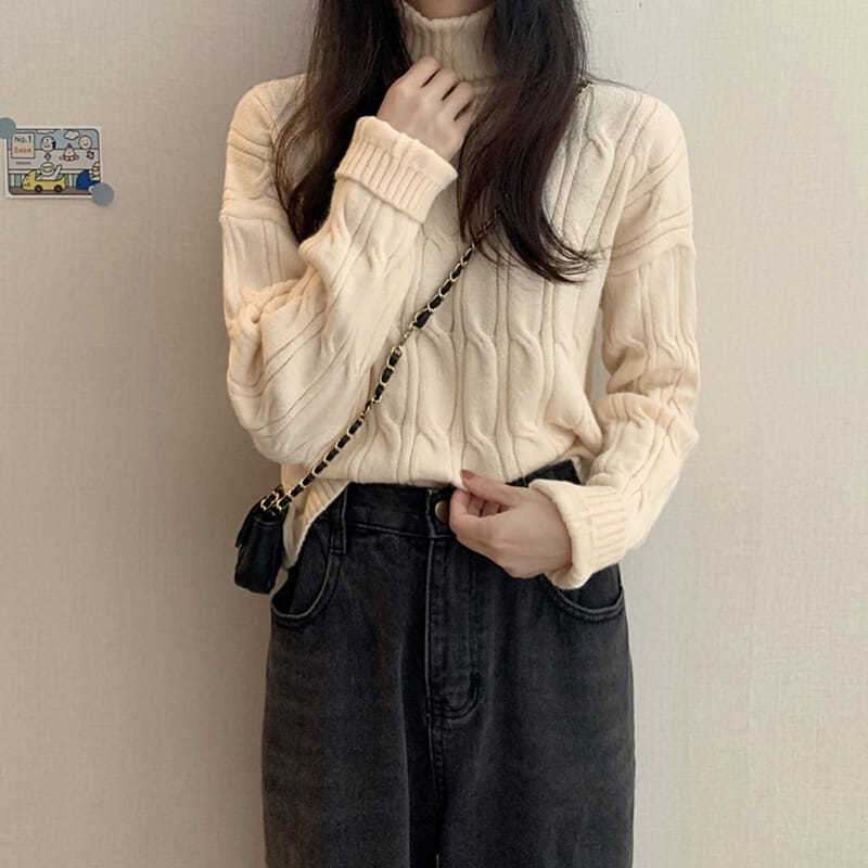 High collar sweater for women to wear new Korean loose and versatile Pullover long sleeve lazy style knitted top in autumn and winter