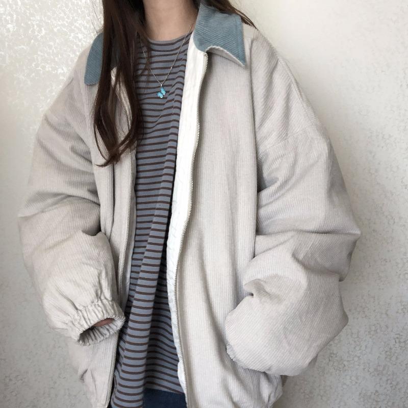 College style corduroy jacket female spring and autumn Korean version loose students all-match thickened winter jacket tops ins tide