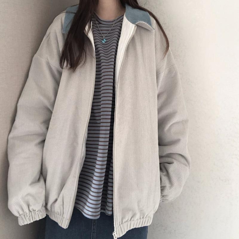 College style corduroy jacket female spring and autumn Korean version loose students all-match thickened winter jacket tops ins tide