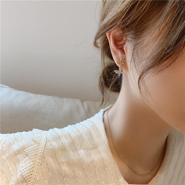 韩国925银针双子蝴蝶设计感耳钉女简约个性耳环网红气质小巧耳饰 萌啦货源