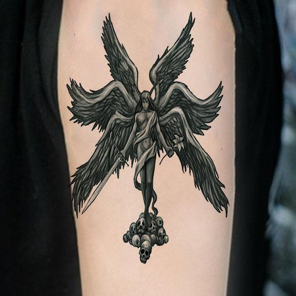 六翼天使翅膀纹身贴 后背大图彩色翅膀防水刺青纹身贴纸天使纹身