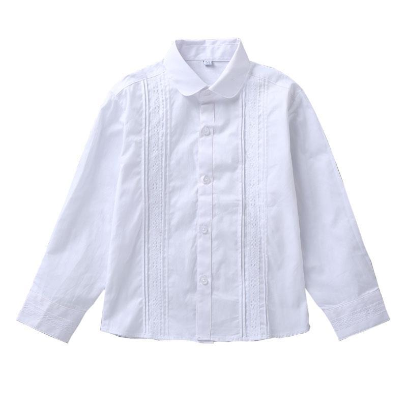 女童白衬衫长袖加绒洋气小学生校服纯棉中大童花边纯白色表演衬衣