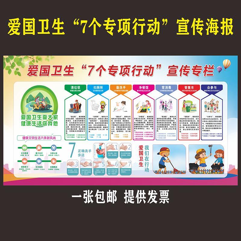 学校爱国卫生7个专项行动宣传海报挂图企业社区宣传画栏展板墙贴