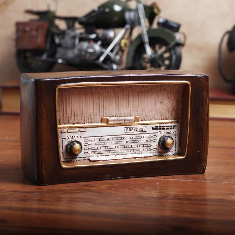 奶茶店摆件复古做旧老式收音机模型创意咖啡厅客厅书柜桌面装饰品