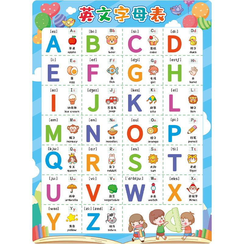 小学生26个英文字母表挂图英语单词音标学习教具儿童早教abc墙贴【3月