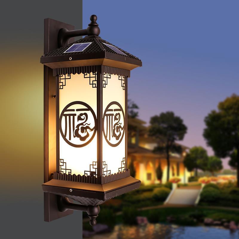 庭院灯花园别墅户外壁灯复古太阳能门柱灯中式防水室外围墙大门灯【3