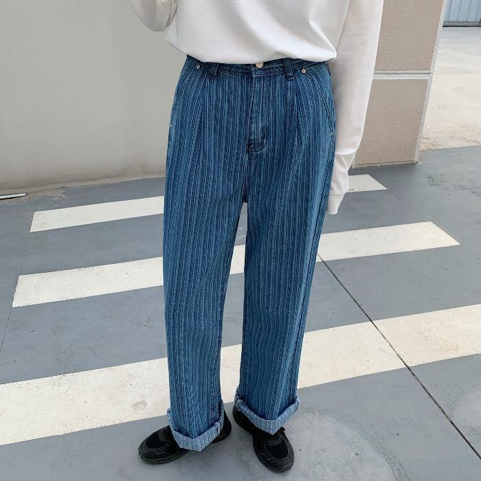 Striped jeans women's high waist loose mopping the floor slimming legs long casual all-match straight mopping pants trendy ins