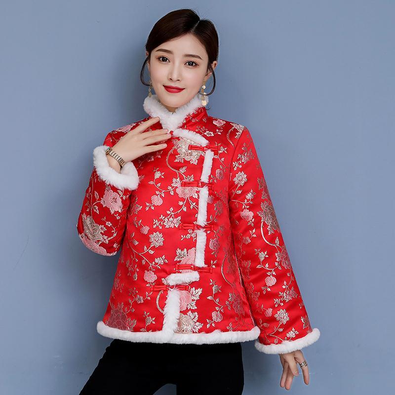 唐装女冬装少女日常加厚棉服小棉袄中国风复古汉服年轻款改良旗袍【3