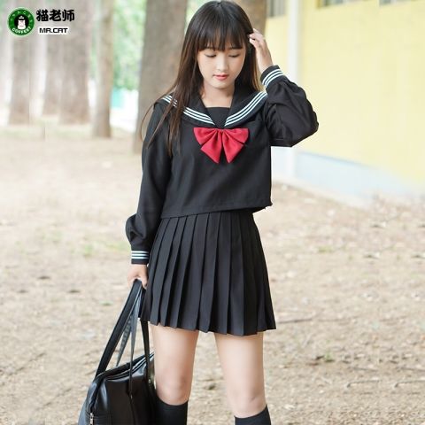 猫老师日本正统jk制服基础款黑三本不良少女子班服校服关西襟夏服【3