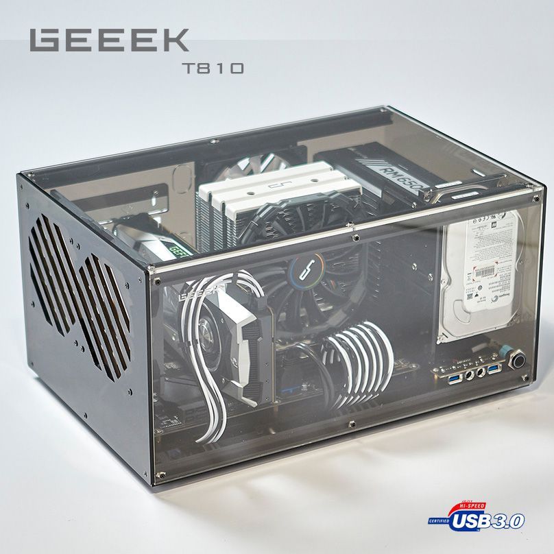 【樂惠】GEEEK新款茶色透明臥式機箱MATX主板亞克力支持標準電源ATX-新款 實惠 -