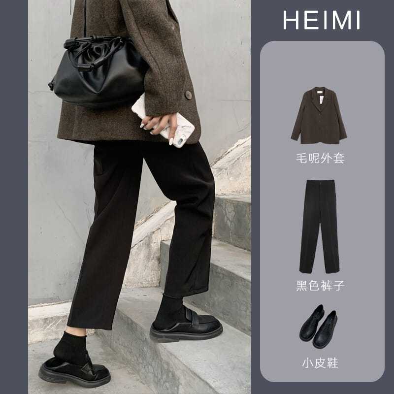 Children of black woollen trousers autumn winter 2020 thickened high waist sagging wide leg pants loose straight suit with flannel pants trend