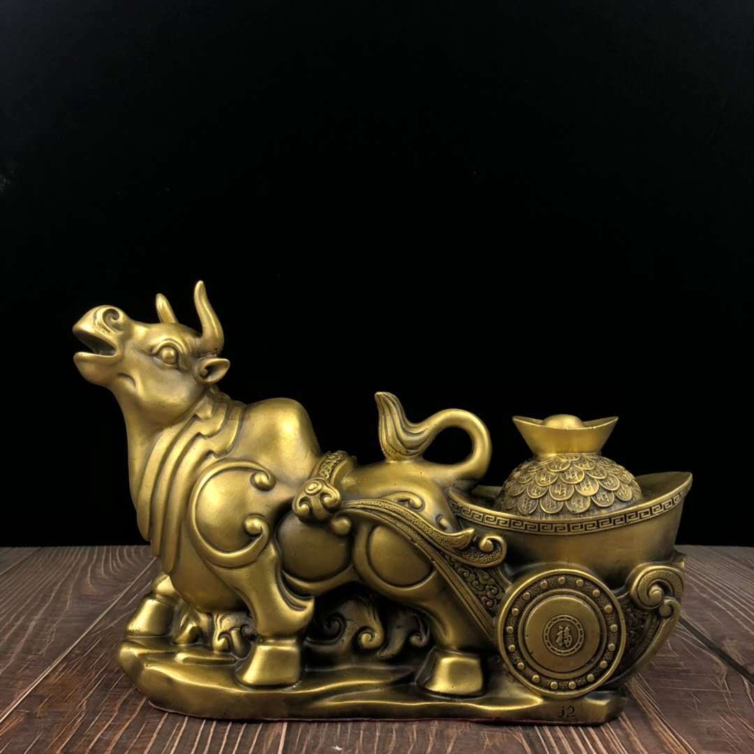 纯铜金钱元宝牛摆件旺市牛生肖牛铜牛招财旺运办公室店铺开业礼品