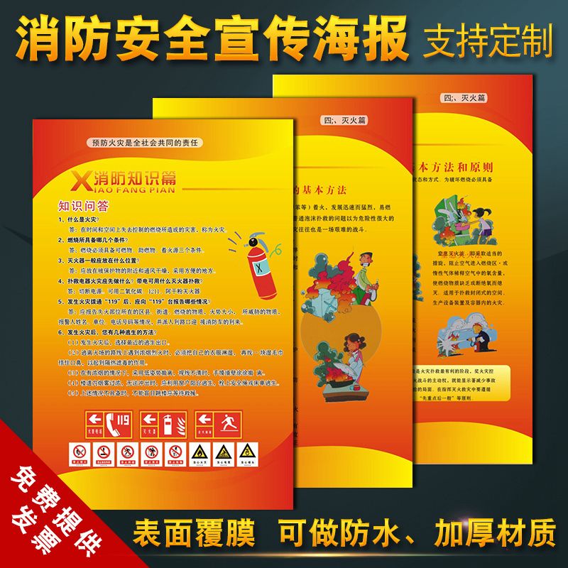 工厂车间消防安全知识宣传画海报 企业文化防火自救逃生常识挂图