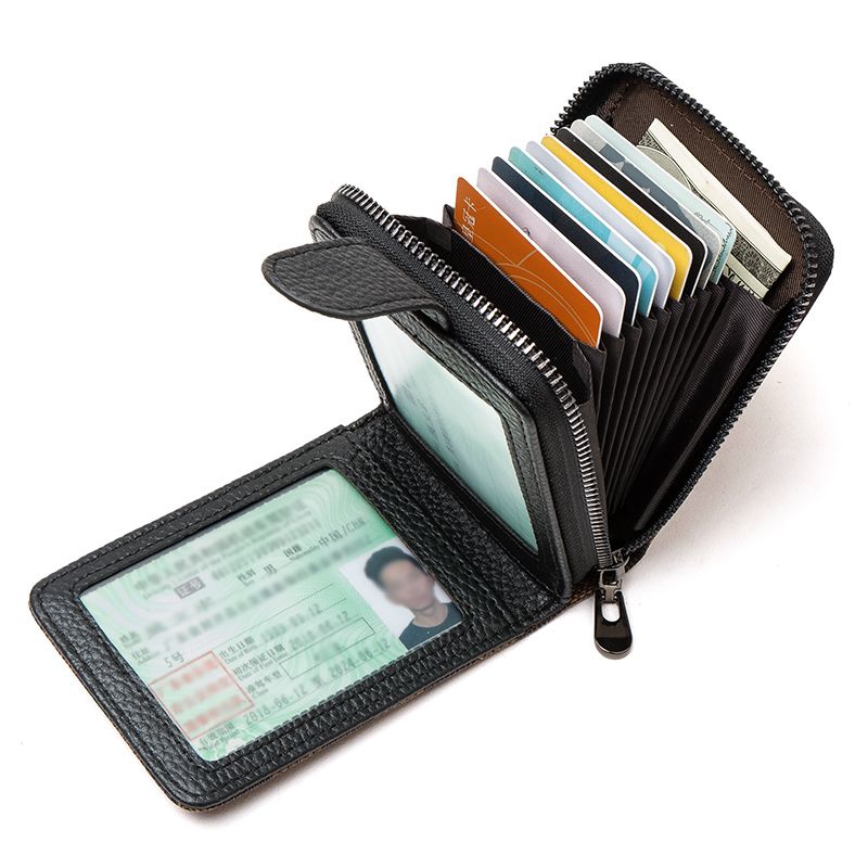 Anti-theft anti-degaussing zipper card bag for men, compact driver's license, large capacity, multi-card slots, presbyopic ID bag, organ style