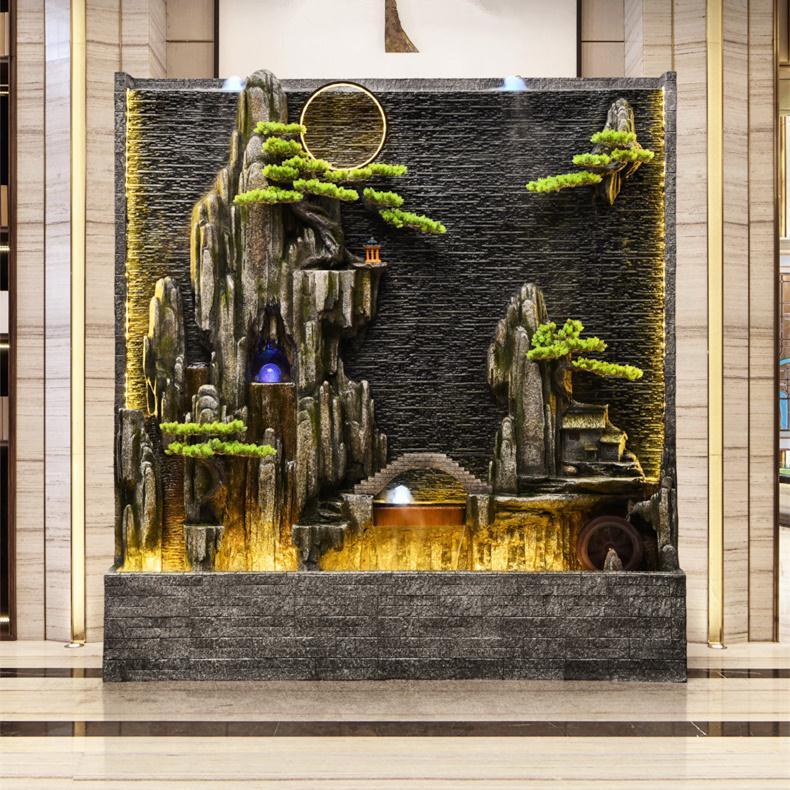 大型假山水幕墙流水隔断屏风客厅会所背景墙庭院造景水景观可养鱼