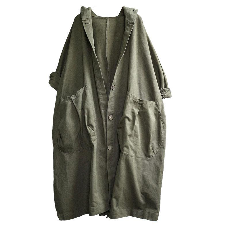 Loose large size women's long section large pocket windbreaker coat women's hooded commuting autumn and winter casual long-sleeved coat women