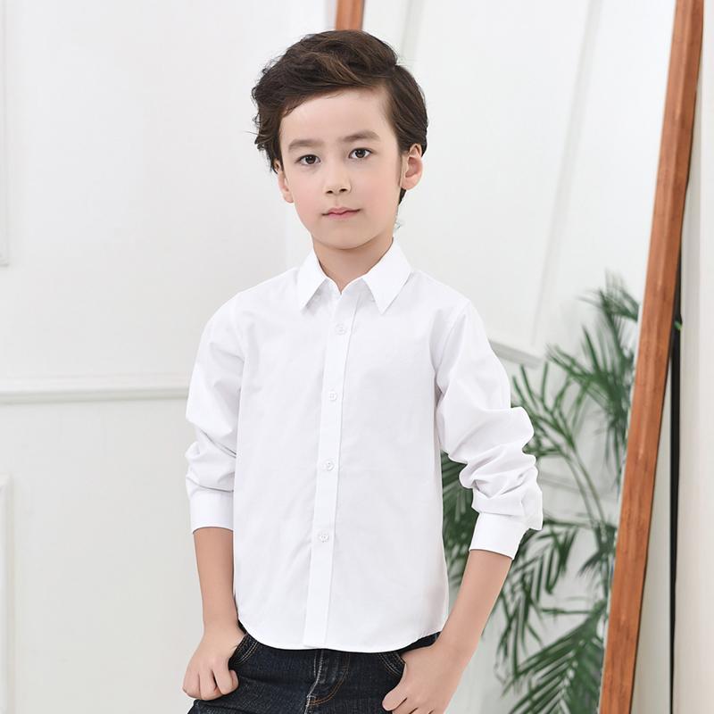 Boys white shirt long-sleeved cotton children's performance clothing spring and autumn new children's clothing white shirt primary school uniform