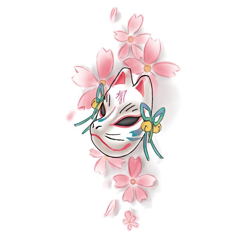 浮世绘狐狸面具纹身贴防水女持久美少女ins风包邮个性彩绘