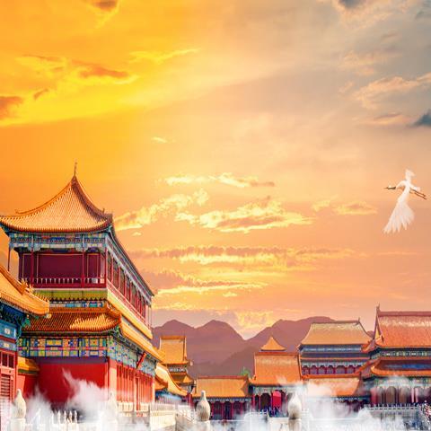 中国风水墨江山古代建筑古城古楼沙发电视机背景墙壁纸壁画墙布