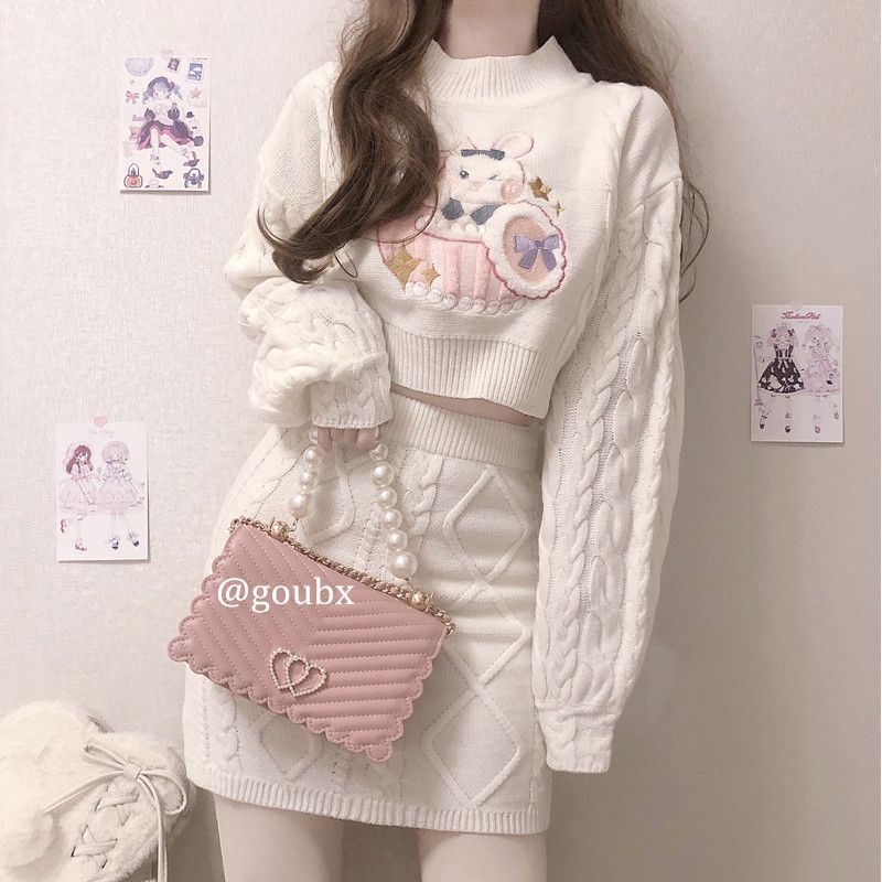 Japanese autumn and winter New Knitted Top Women's long sleeve twist sweater + versatile skirt women's suit tide [delivery within 9 days]