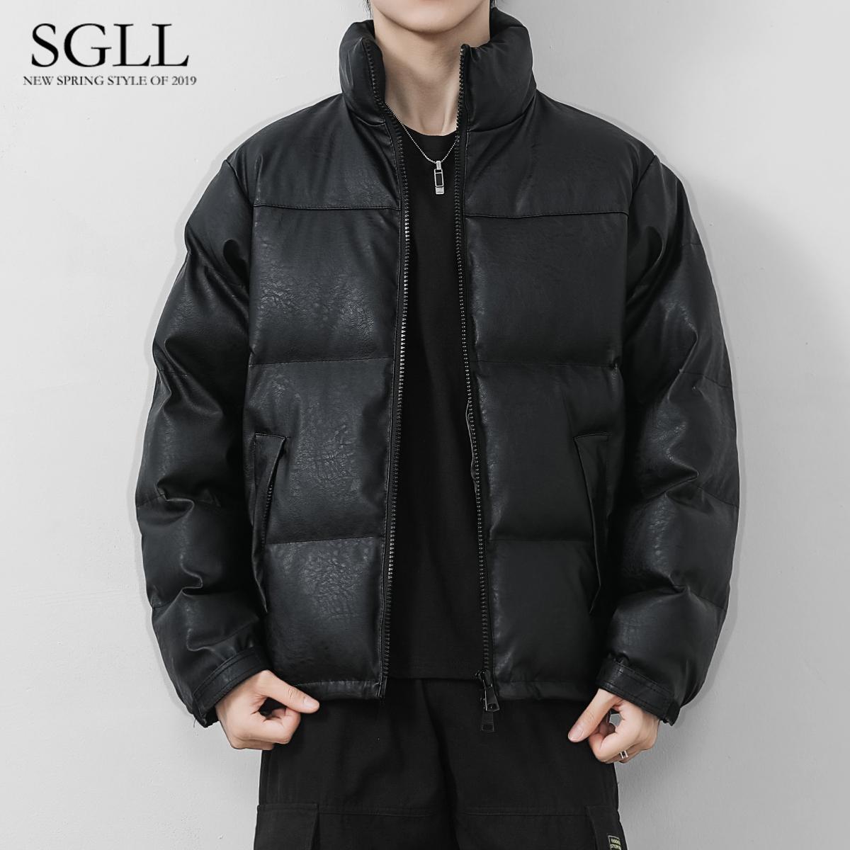 Thickened cotton coat for men in autumn and winter, trendy brand men's PU leather jacket, Korean version of trendy couple's cotton coat