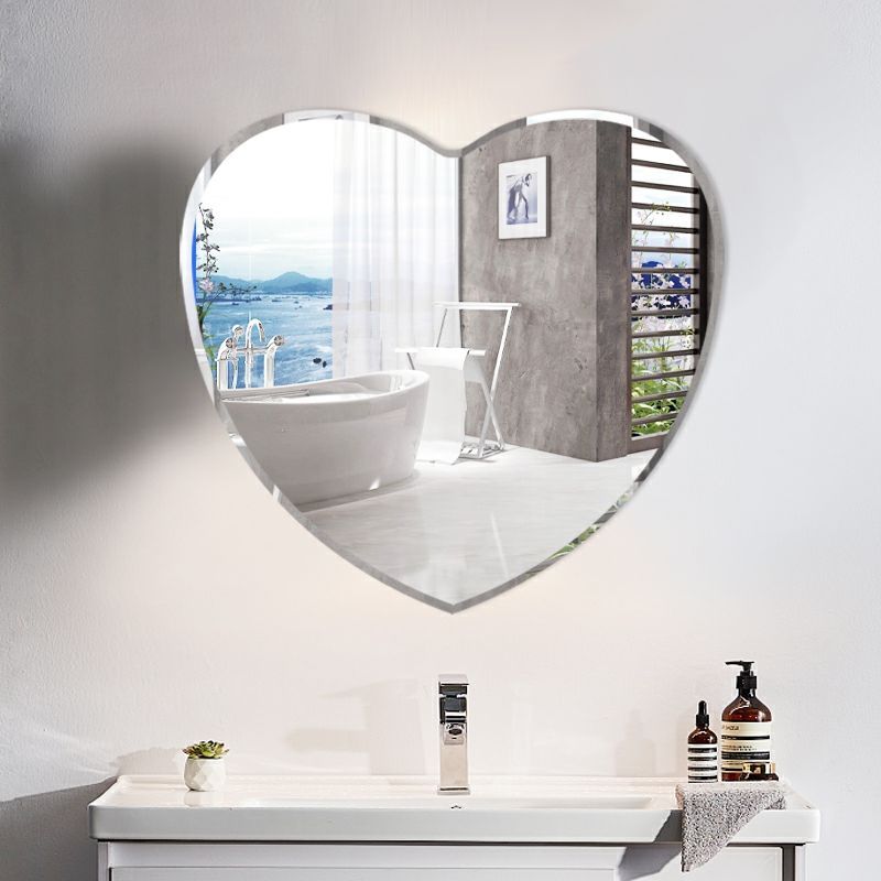 浴室鏡 衛生間壁掛鏡子心形浴室鏡廁所洗手間貼墻衛浴梳妝幼兒園化妝鏡子