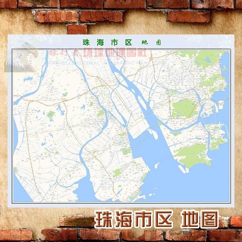 新款超大巨幅珠海市区地图订制定做城市城区海报2021新版装饰画芯