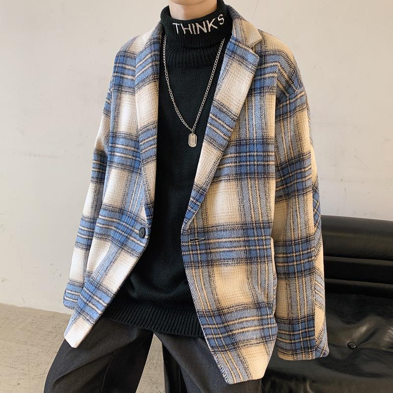 Wool suit coat men's new autumn and winter coat Korean fashion Plaid short windbreaker