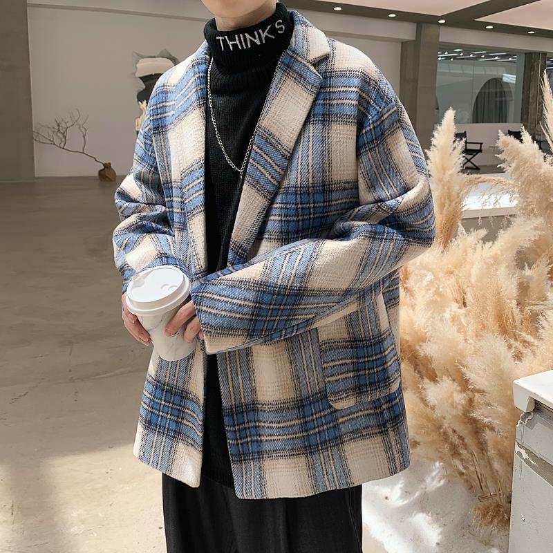 Wool suit coat men's new autumn and winter coat Korean fashion Plaid short windbreaker