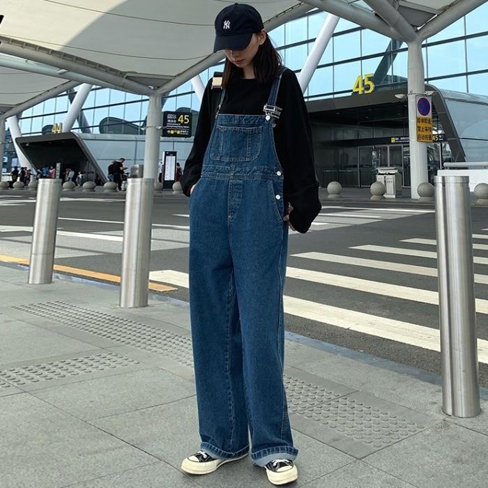 Salt student tooling suspenders jeans spring and autumn hot style 2022 loose high waist straight pants ins trendy jumpsuit