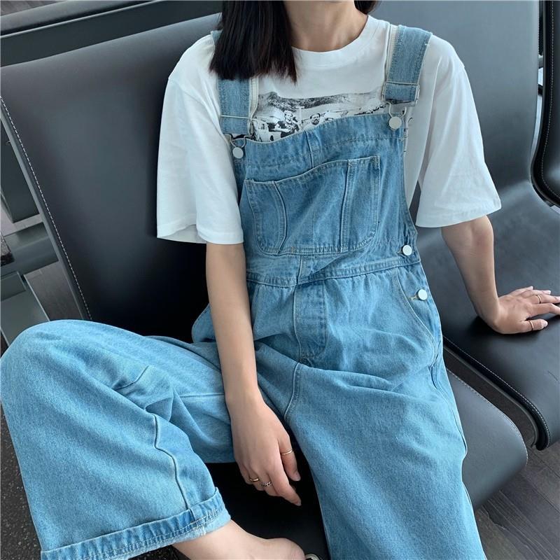 Salt student tooling suspenders jeans spring and autumn hot style 2022 loose high waist straight pants ins trendy jumpsuit