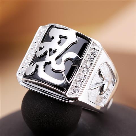 大气质霸气男士99纯银大戒指足银真银食指戒潮男镀白金优雅忍龙发